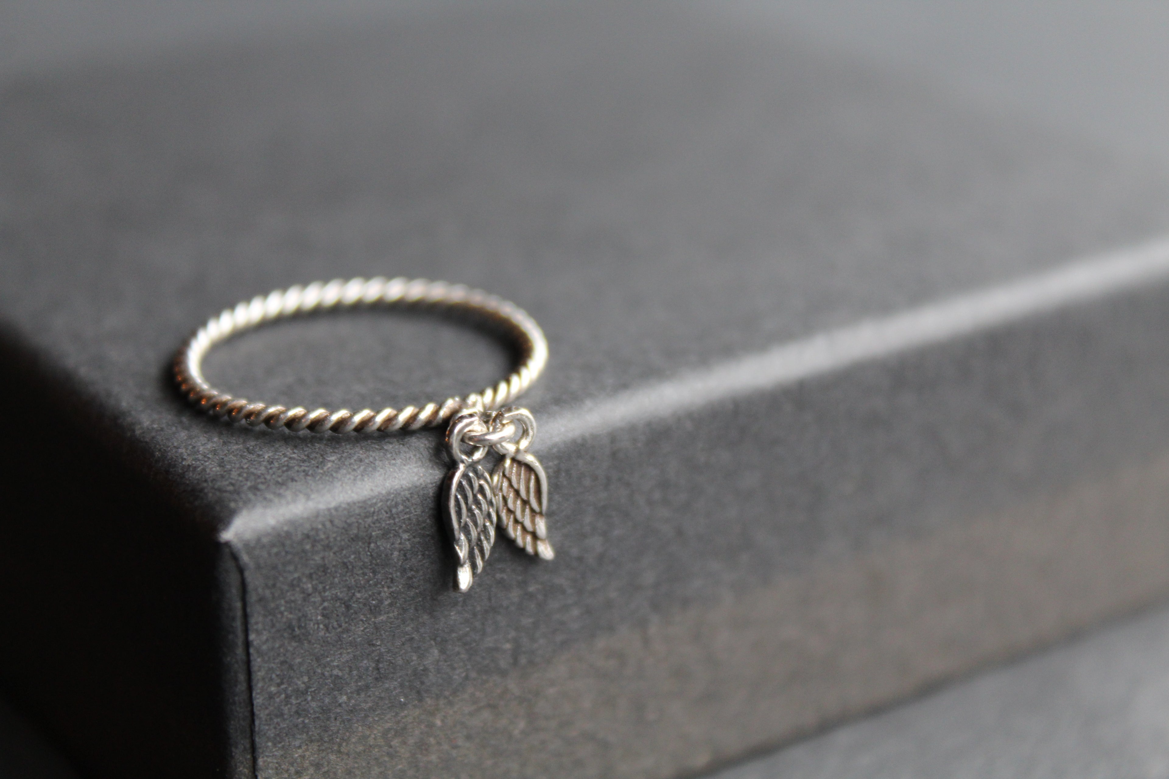 Silver Angel Wings Charm Ring