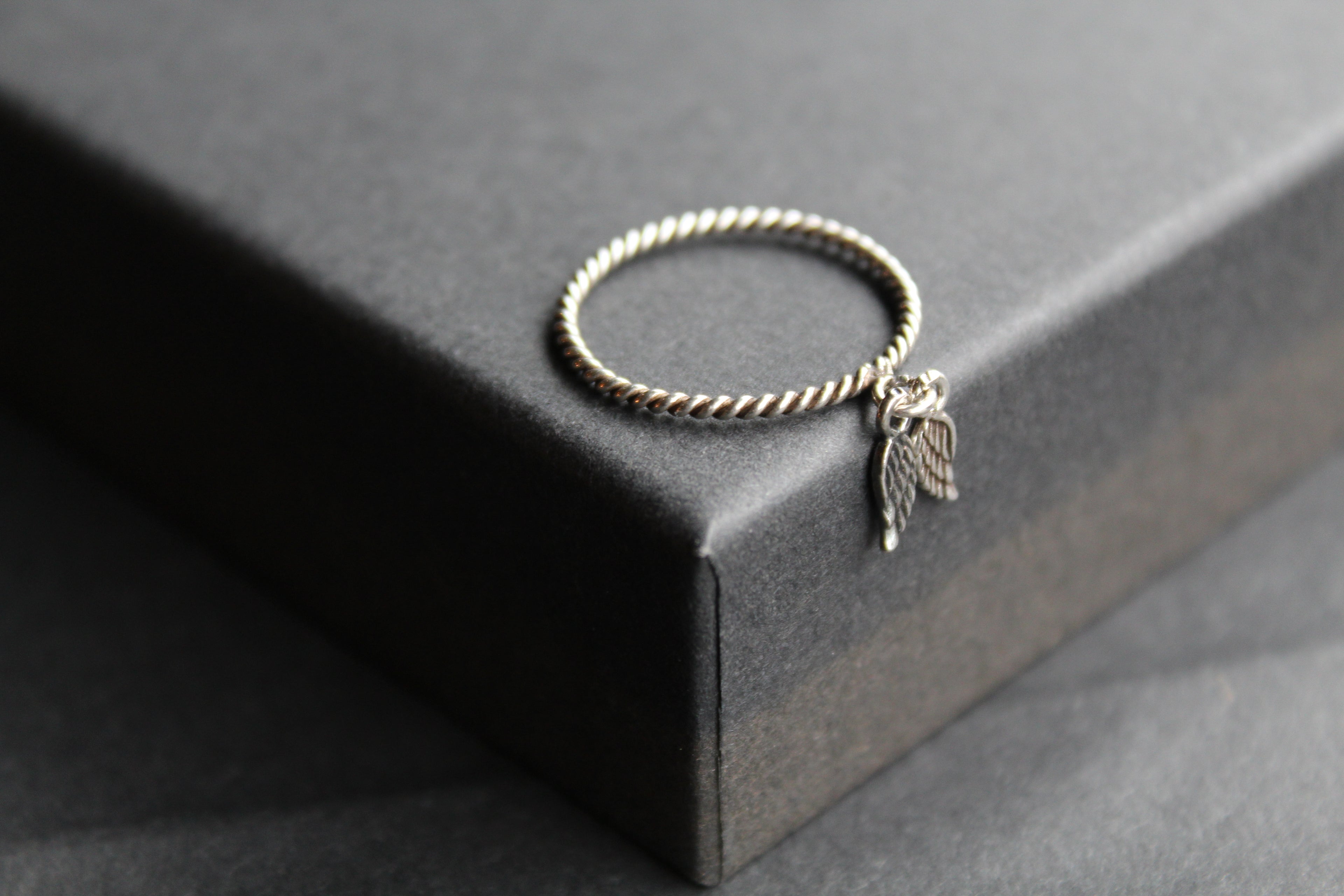 Silver Angel Wings Charm Ring