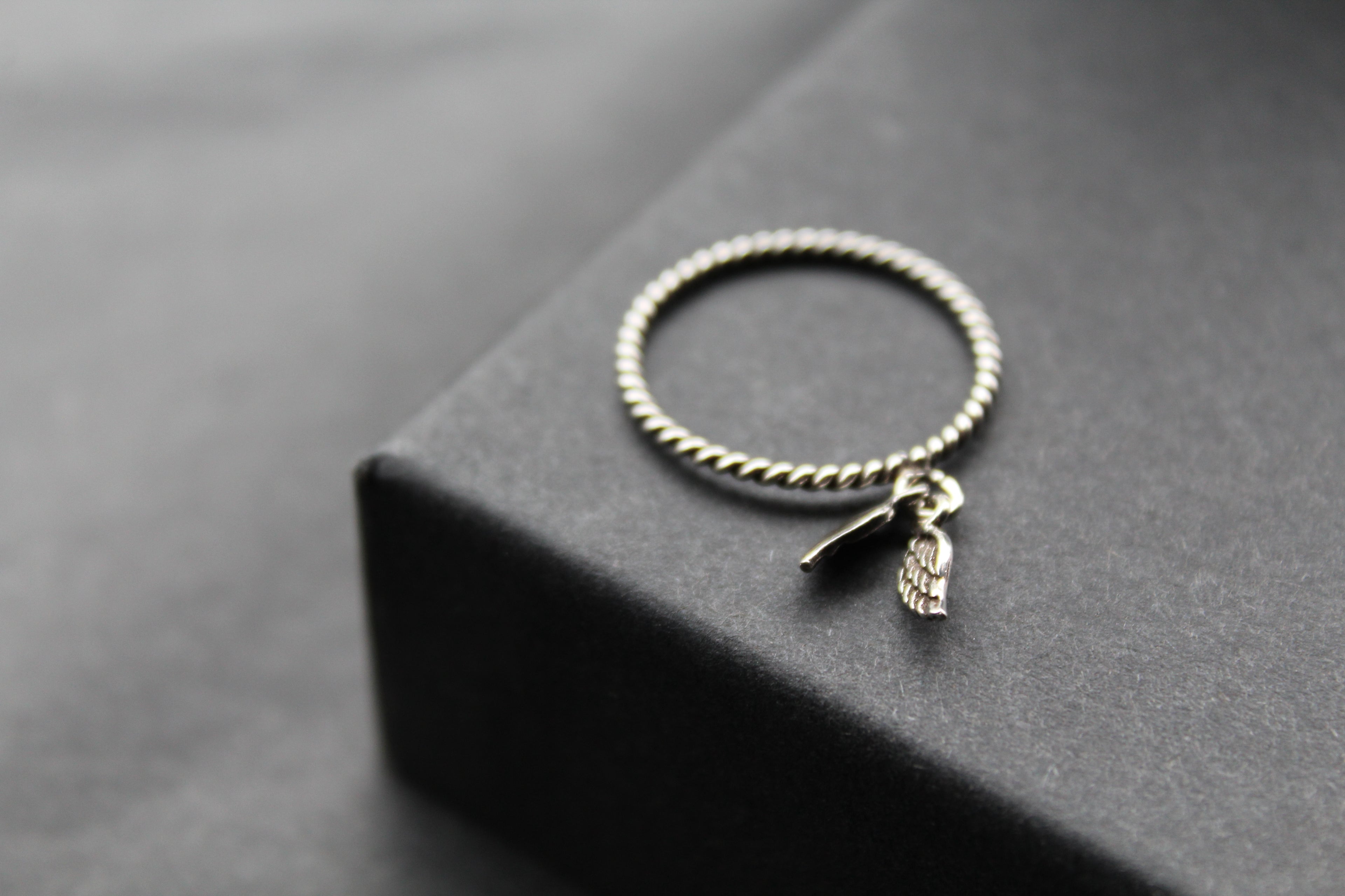 Silver Angel Wings Charm Ring