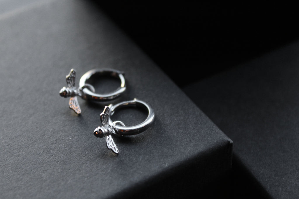 Silver Huggie Hoop's with Bees