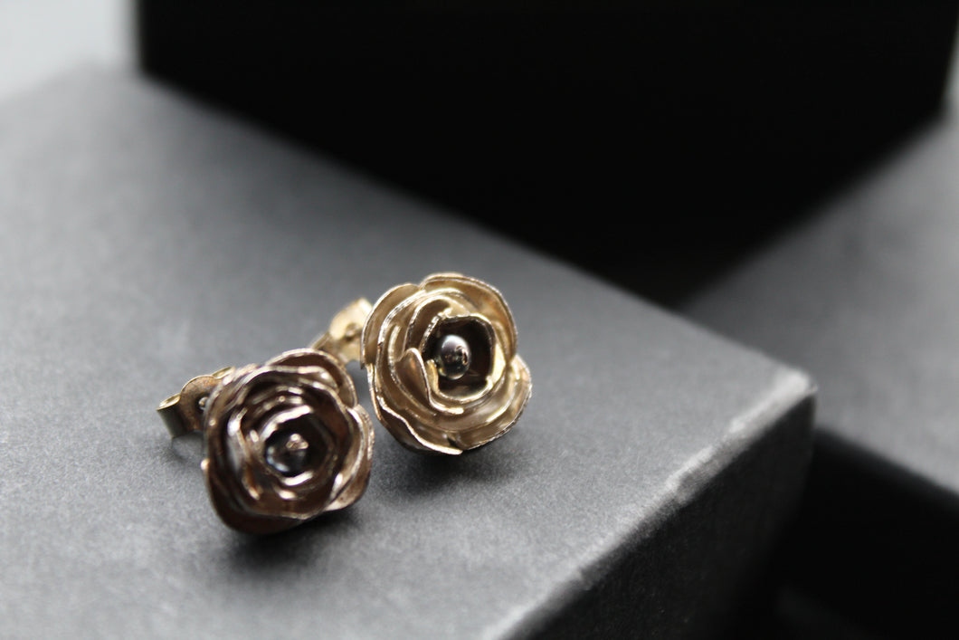 Silver Peony and Pearl Studs