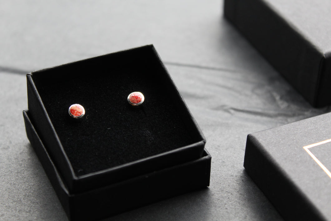 Silver Red Coral Studs