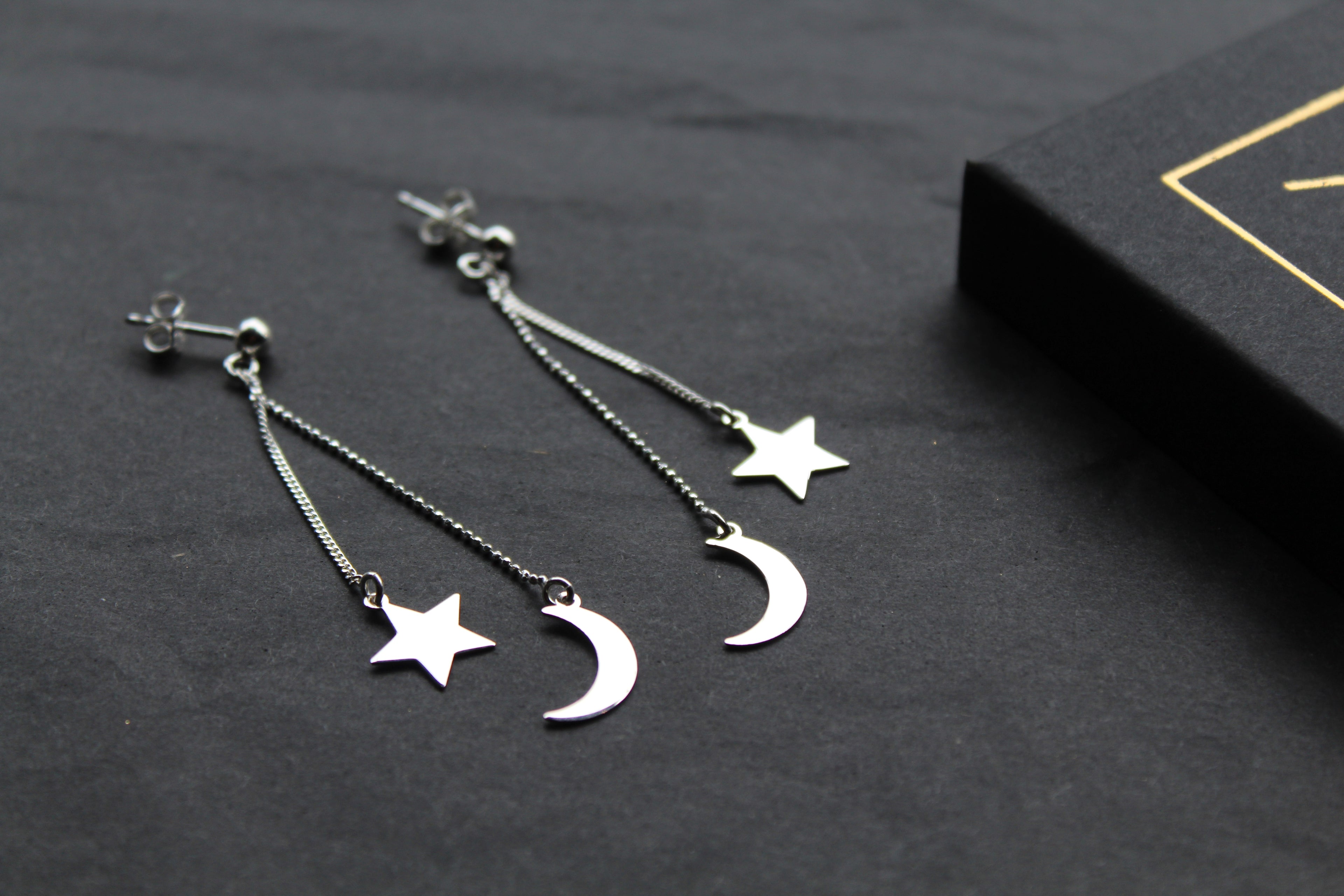Silver Sun & Moon Drop Earrings