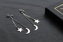 Load image into Gallery viewer, Silver Sun &amp; Moon Drop Earrings
