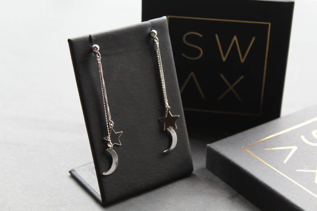 Silver Sun & Moon Drop Earrings