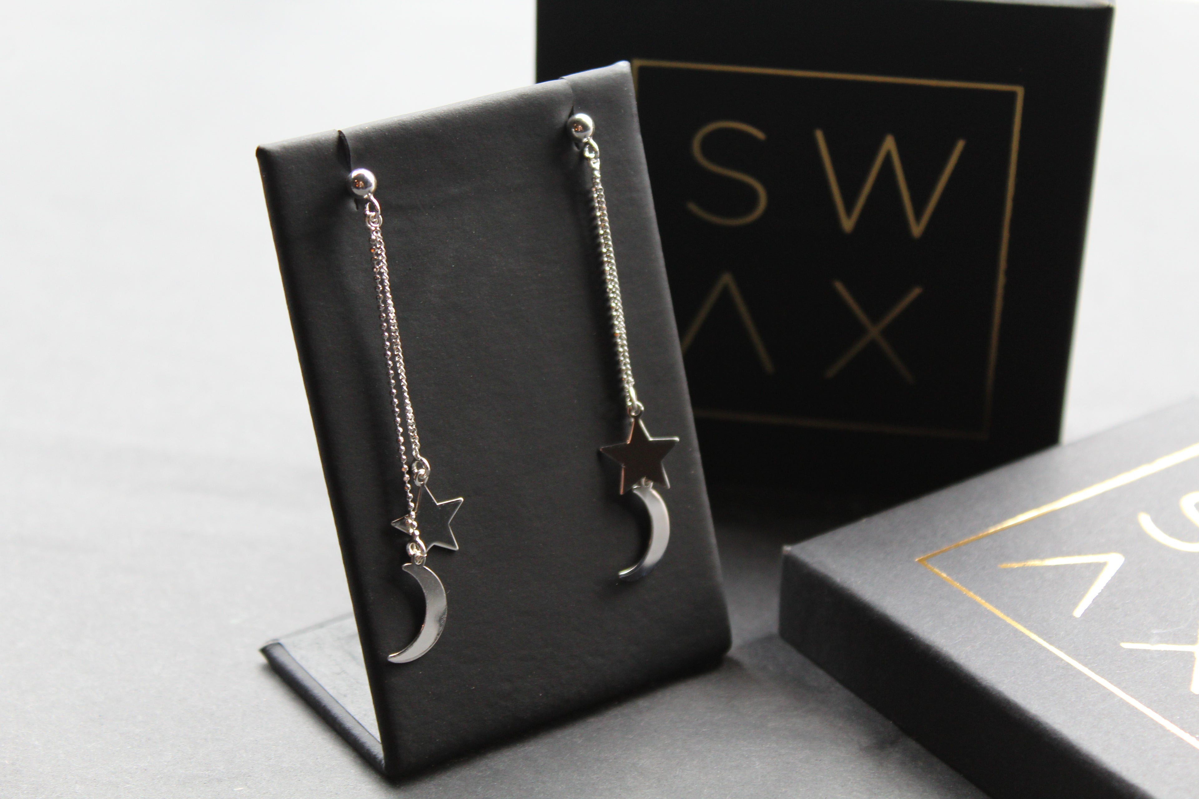 Silver Sun & Moon Drop Earrings