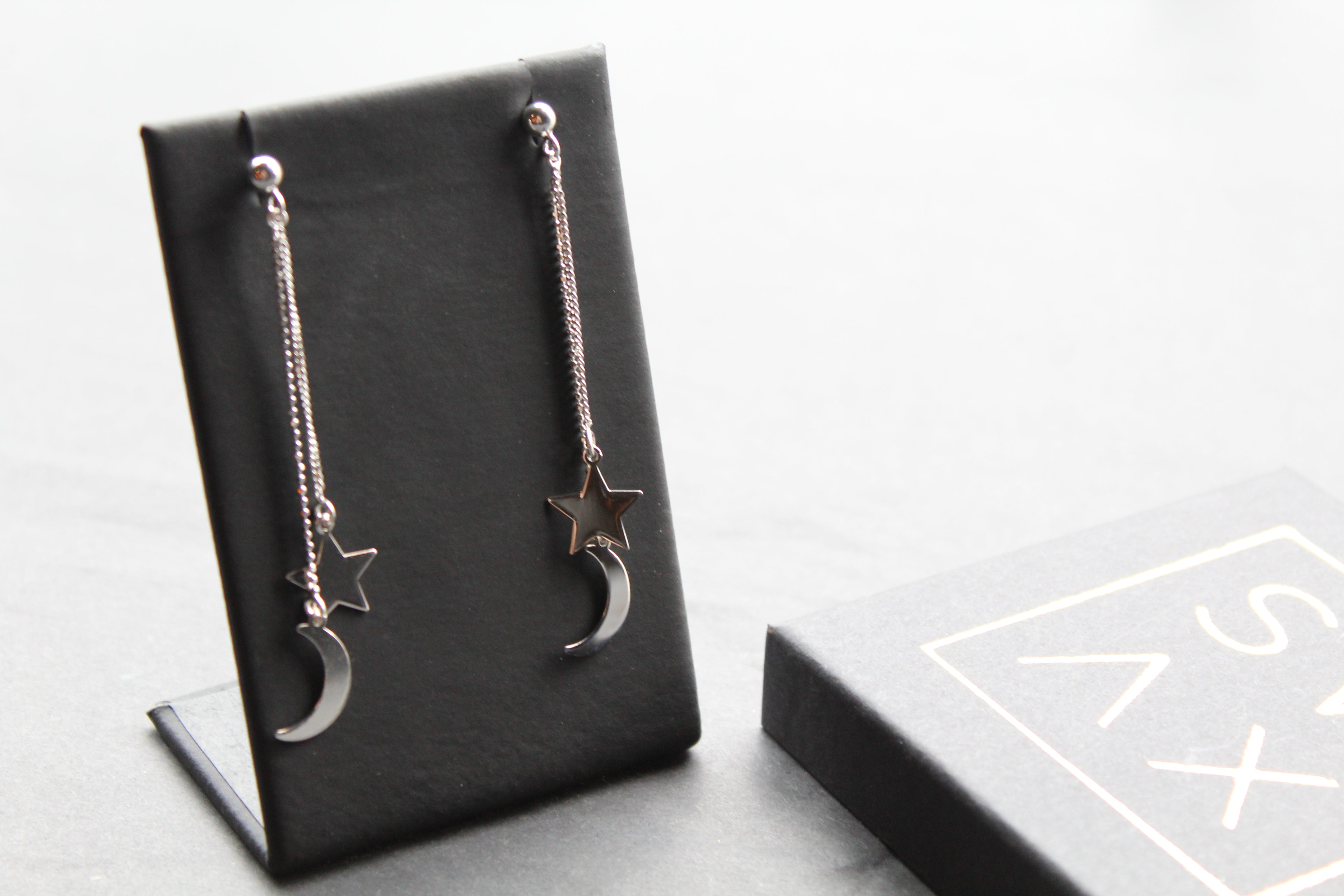 Silver Sun & Moon Drop Earrings