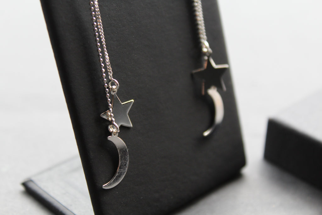 Silver Sun & Moon Drop Earrings