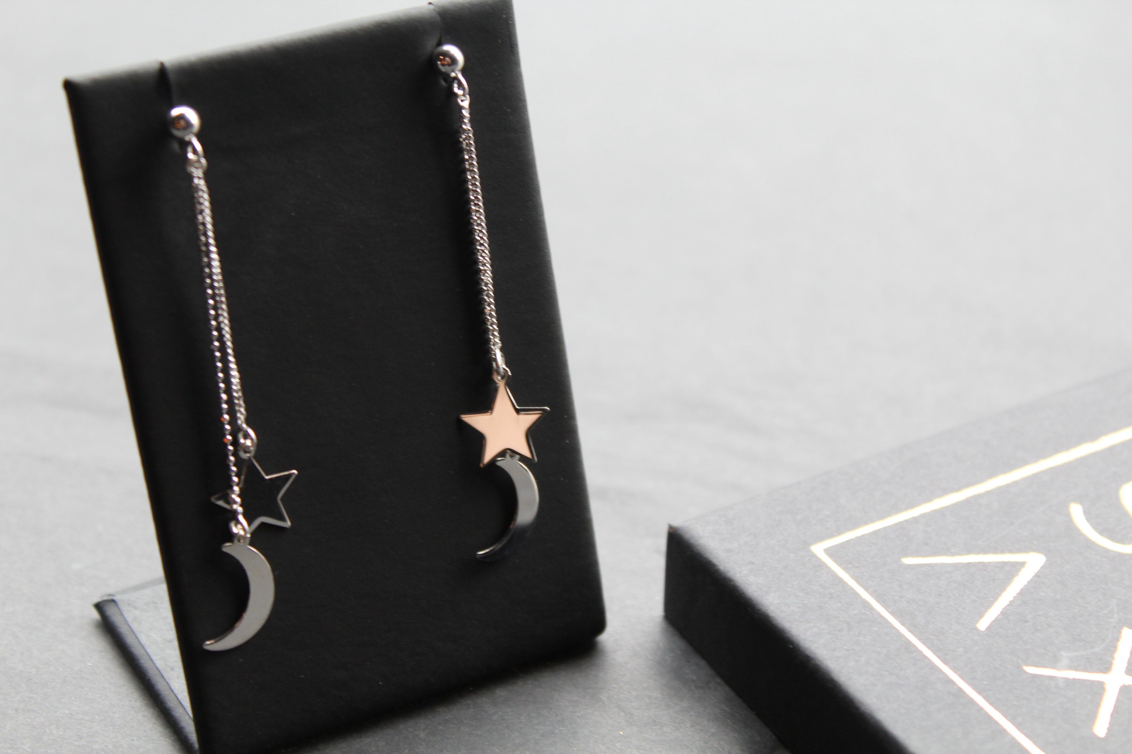Silver Sun & Moon Drop Earrings