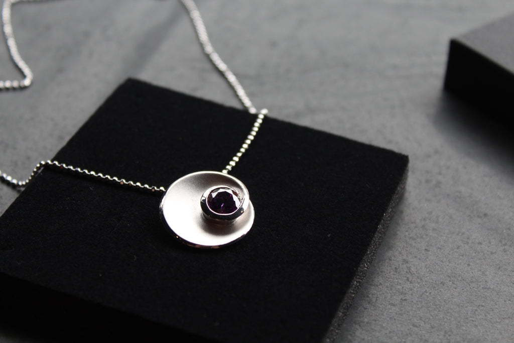 Silver & Amethyst Cubic Zirconia Swirl Pendant