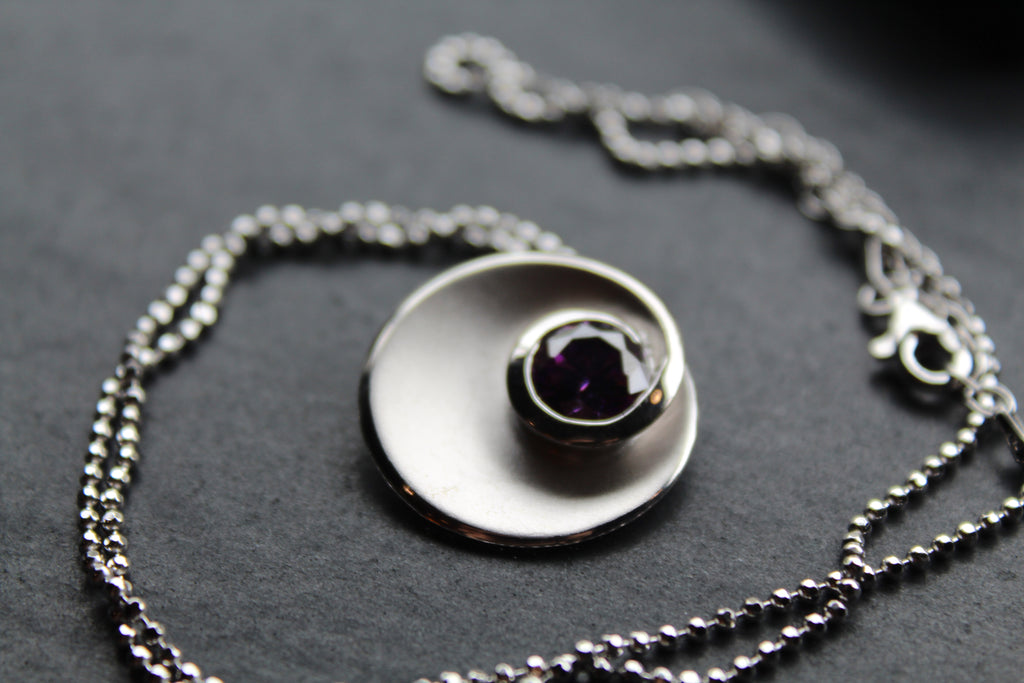 Silver & Amethyst Cubic Zirconia Swirl Pendant
