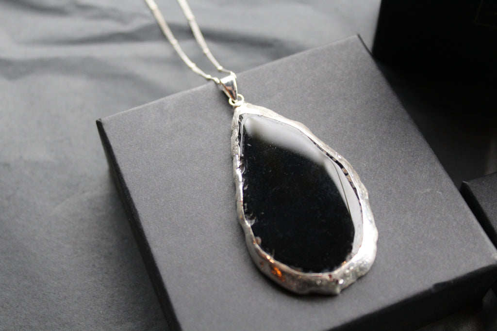 Black Agate Crystal Long Length Necklace