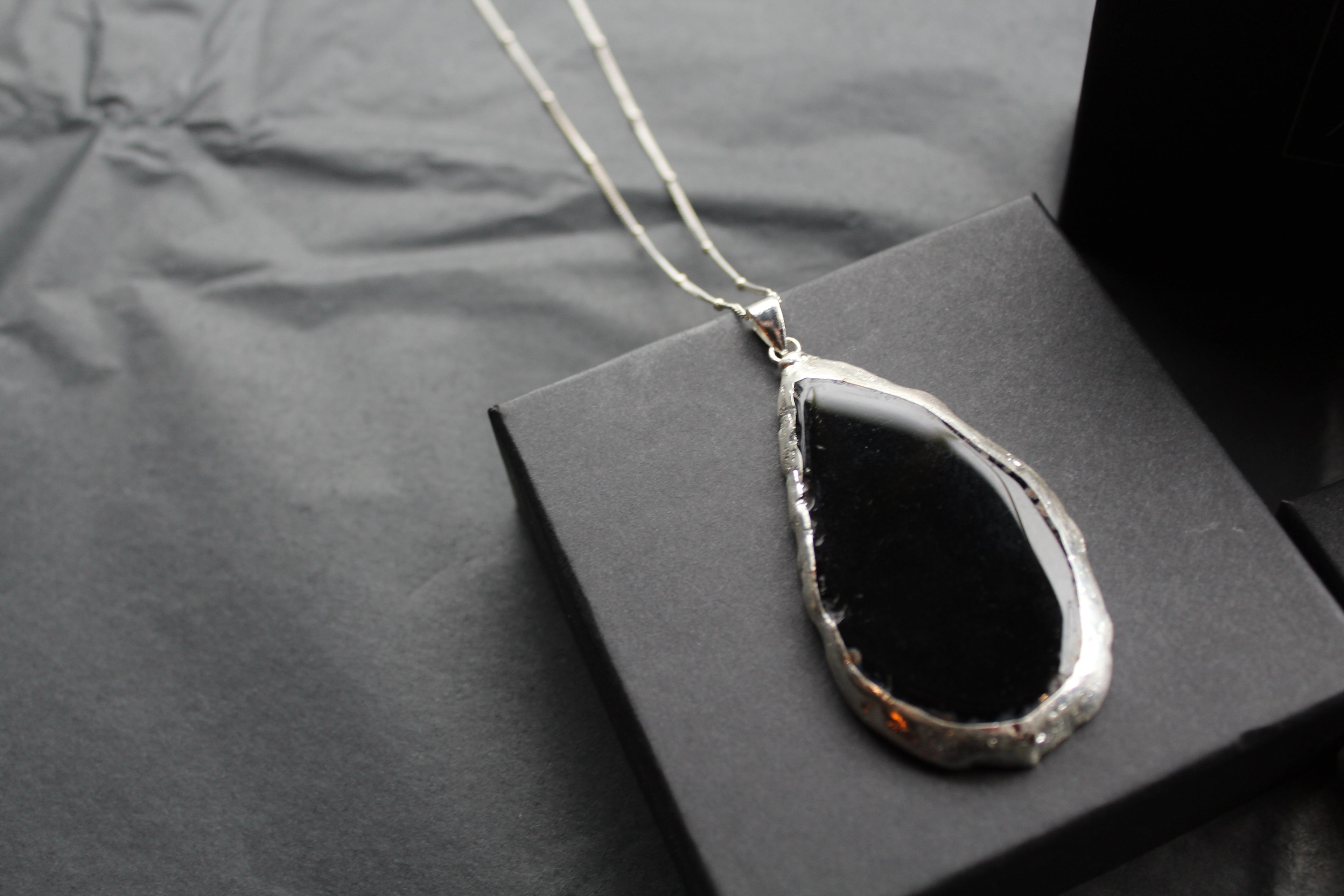 Black Agate Crystal Long Length Necklace