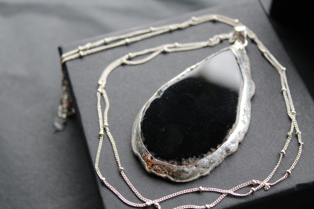 Black Agate Crystal Long Length Necklace