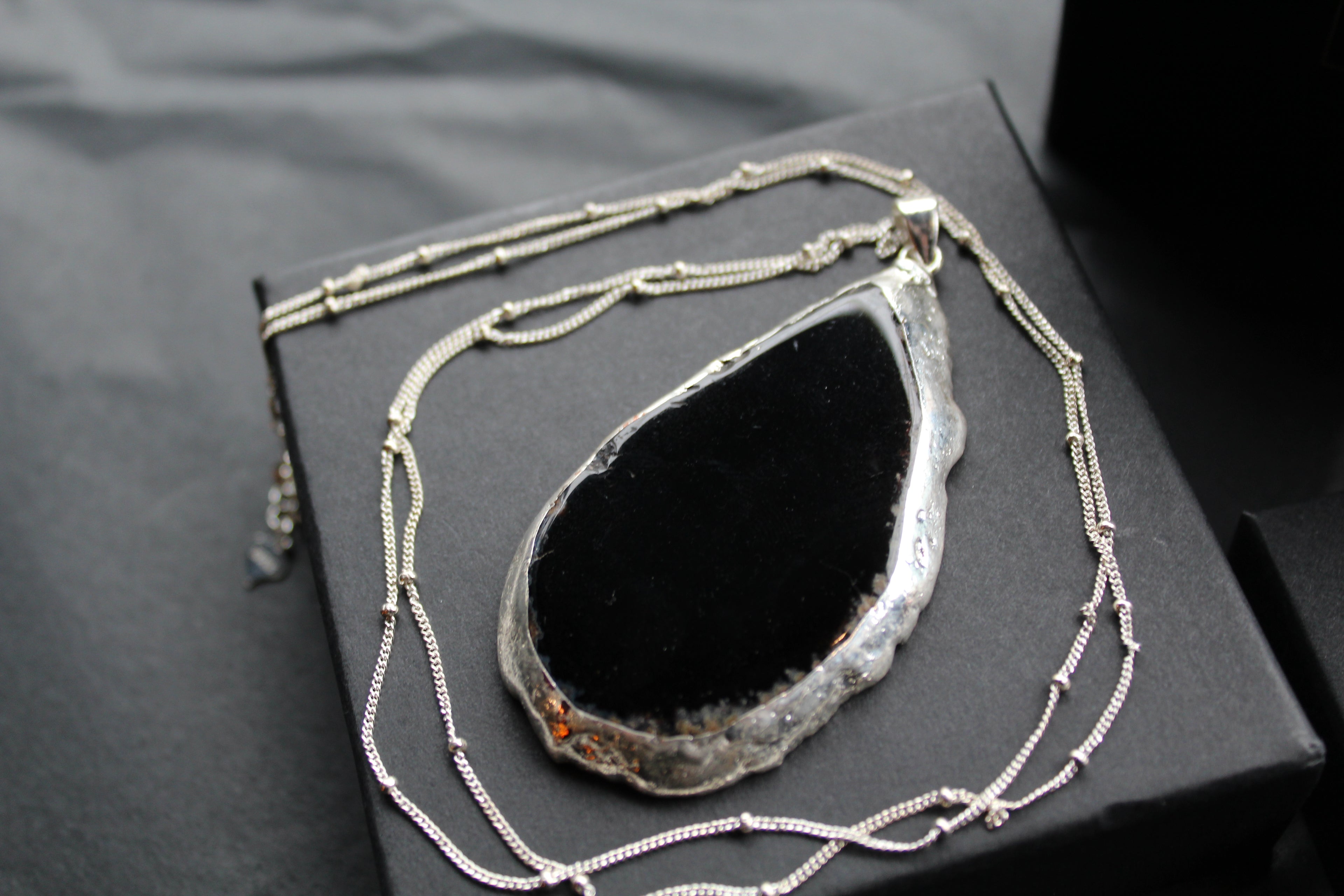 Black Agate Crystal Long Length Necklace