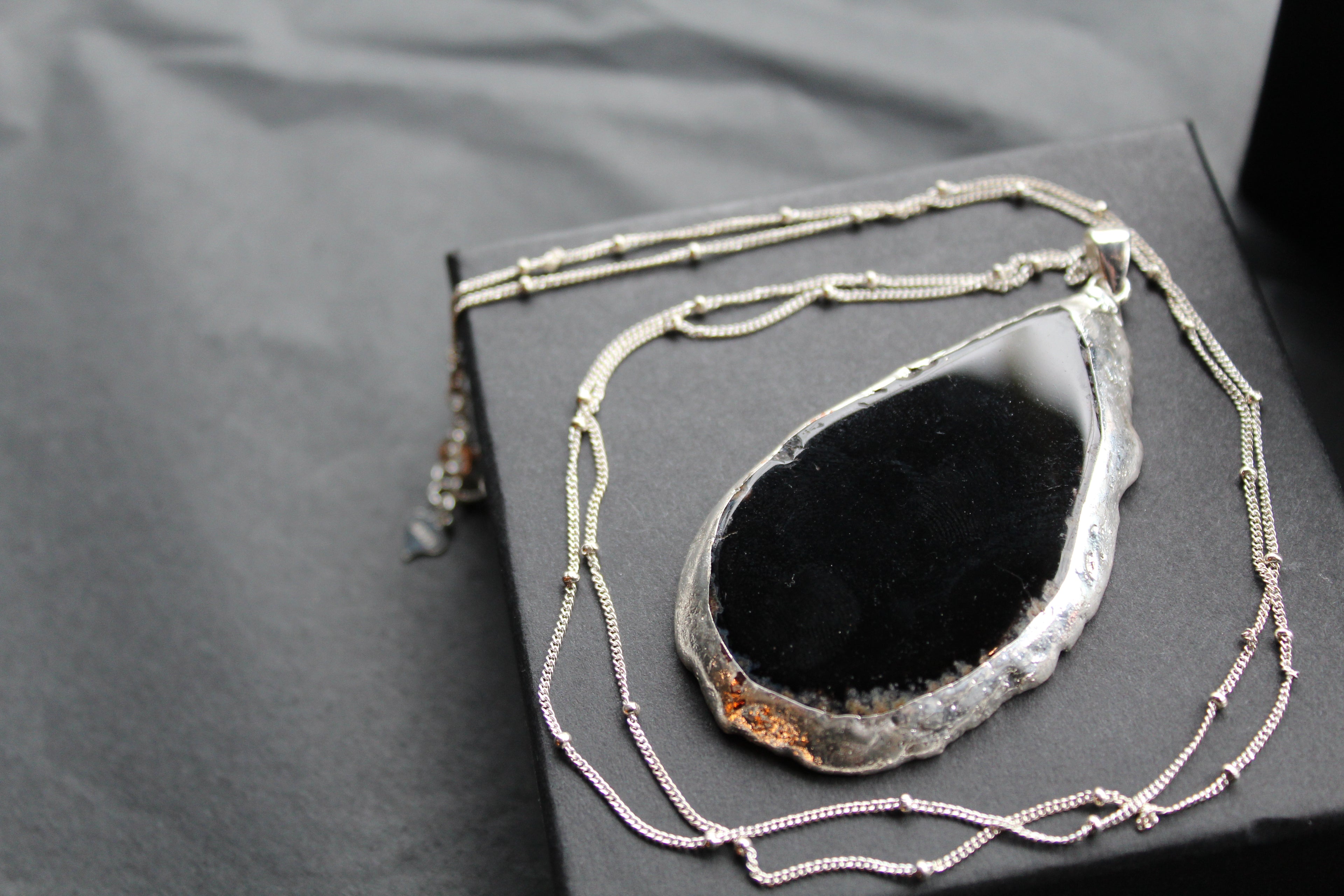 Black Agate Crystal Long Length Necklace
