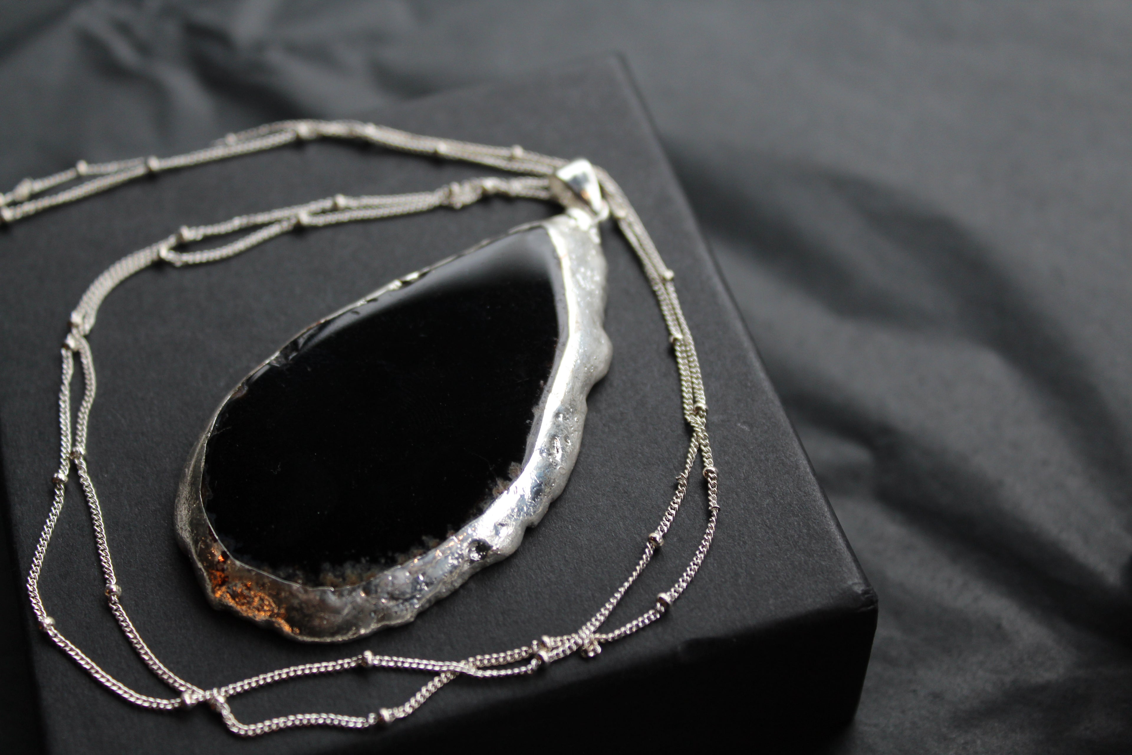 Black Agate Crystal Long Length Necklace