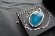 Load image into Gallery viewer, Silver &amp; Blue Agate Crystal Long Length Necklace
