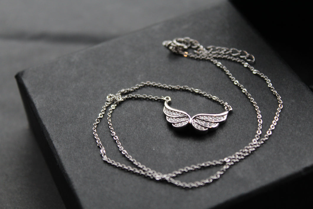Silver & Clear CZ Angel Wings Necklace