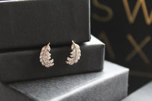Load image into Gallery viewer, Silver &amp; Clear CZ Feather Earrings
