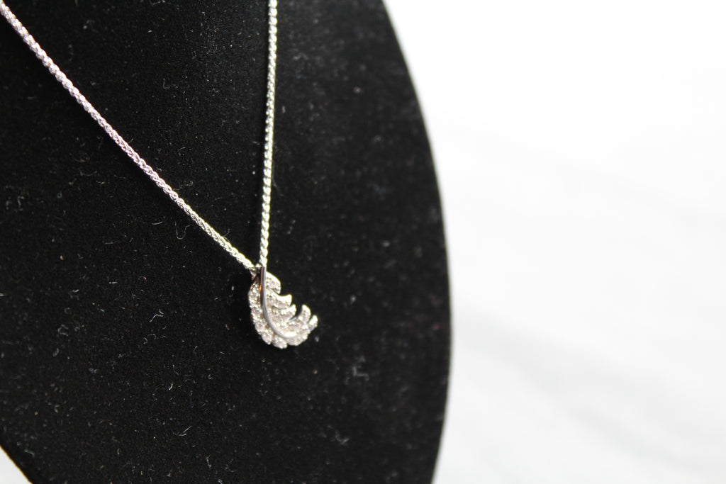 Silver & Clear CZ Feather Pendant with Chain