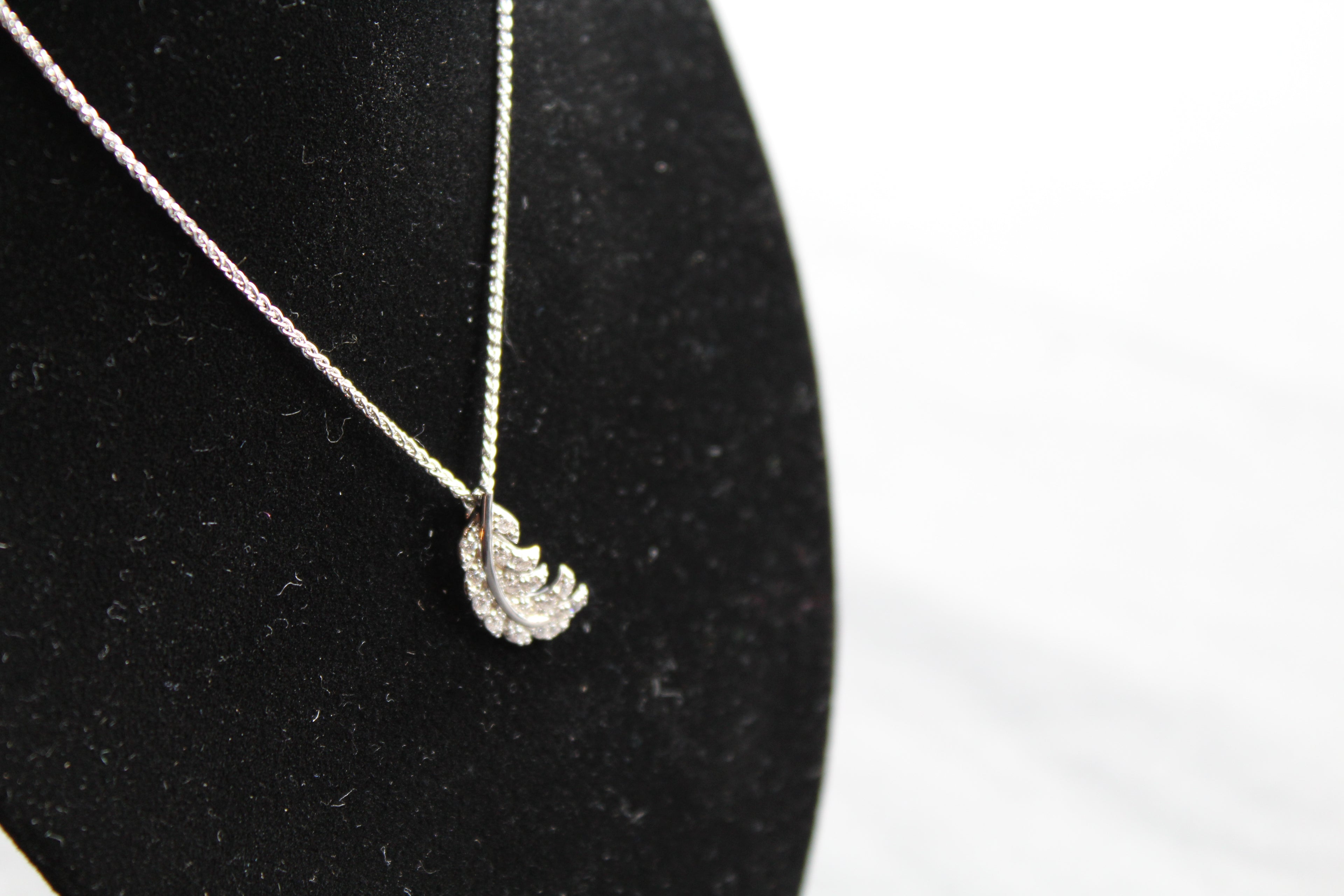 Silver & Clear CZ Feather Pendant with Chain