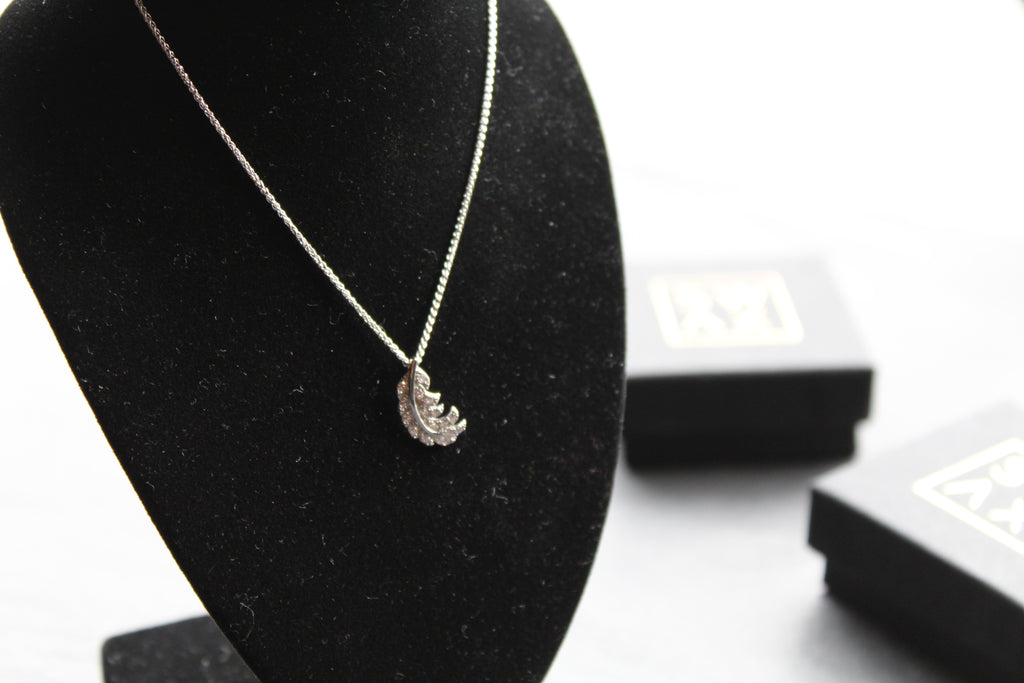 Silver & Clear CZ Feather Pendant with Chain