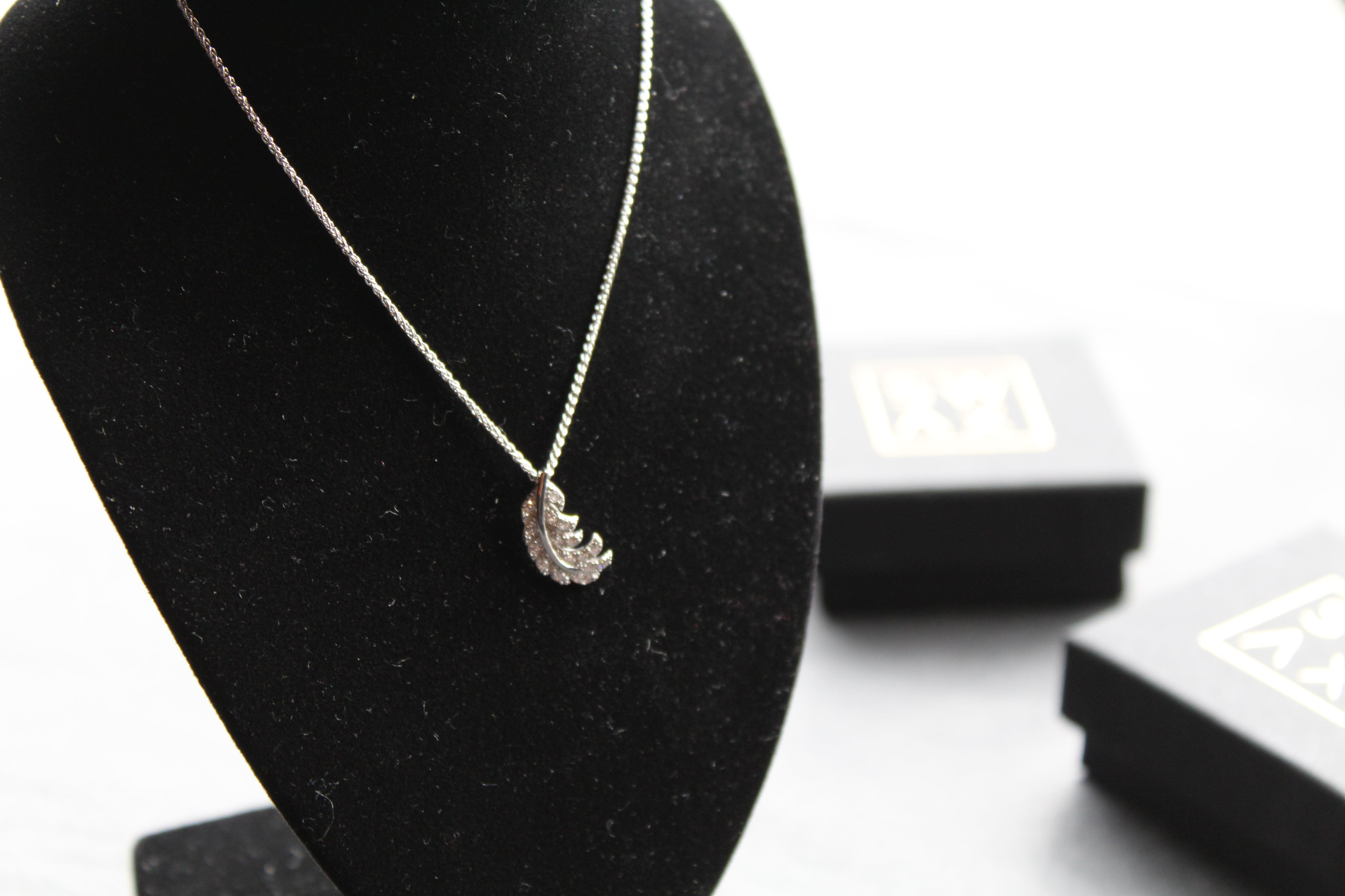 Silver & Clear CZ Feather Pendant with Chain