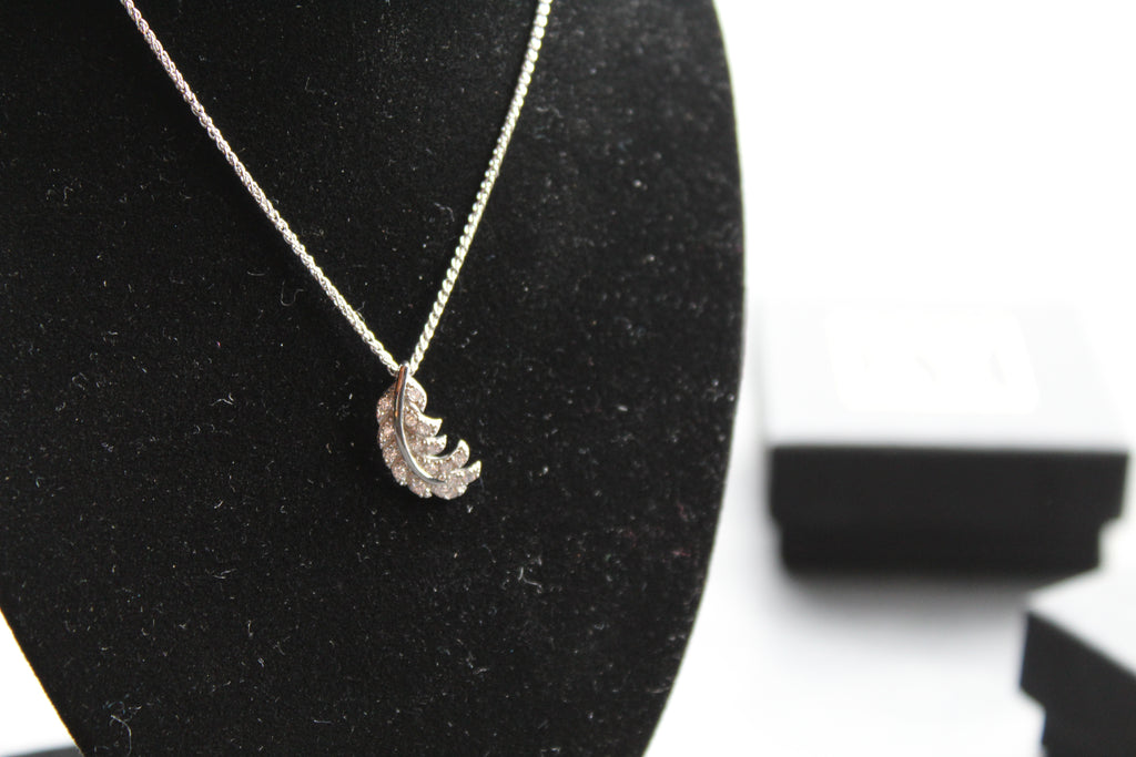 Silver & Clear CZ Feather Pendant with Chain