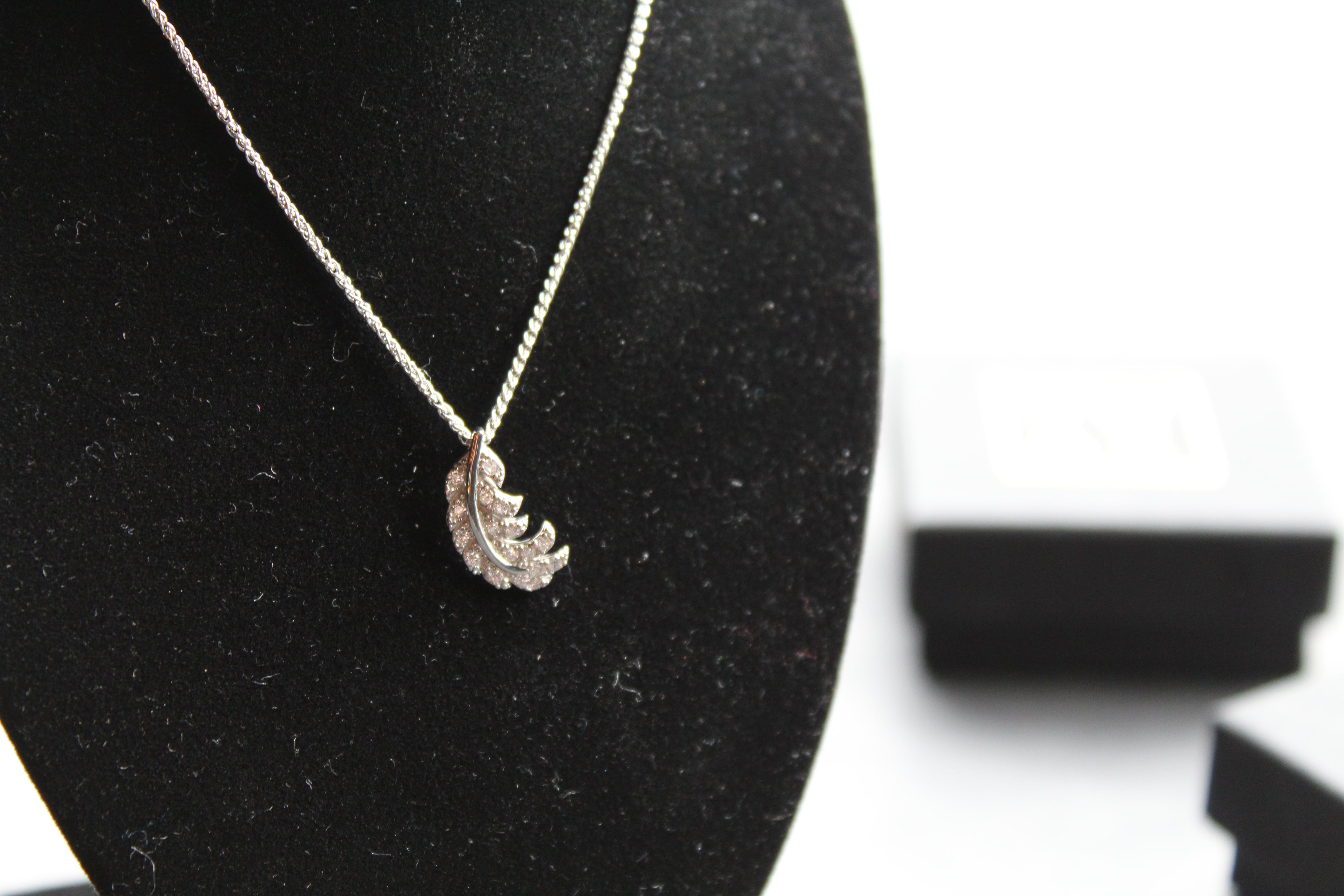 Silver & Clear CZ Feather Pendant with Chain