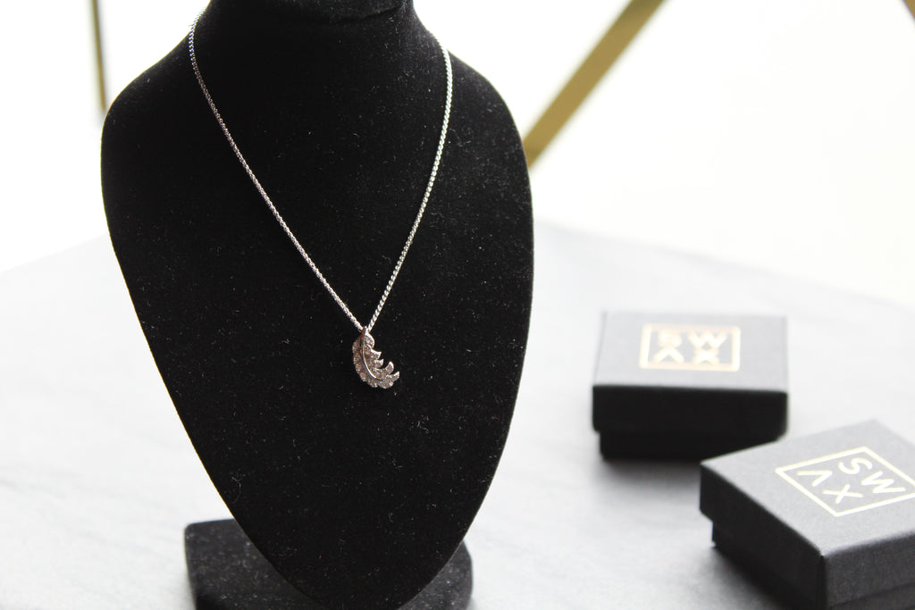 Silver & Clear CZ Feather Pendant with Chain