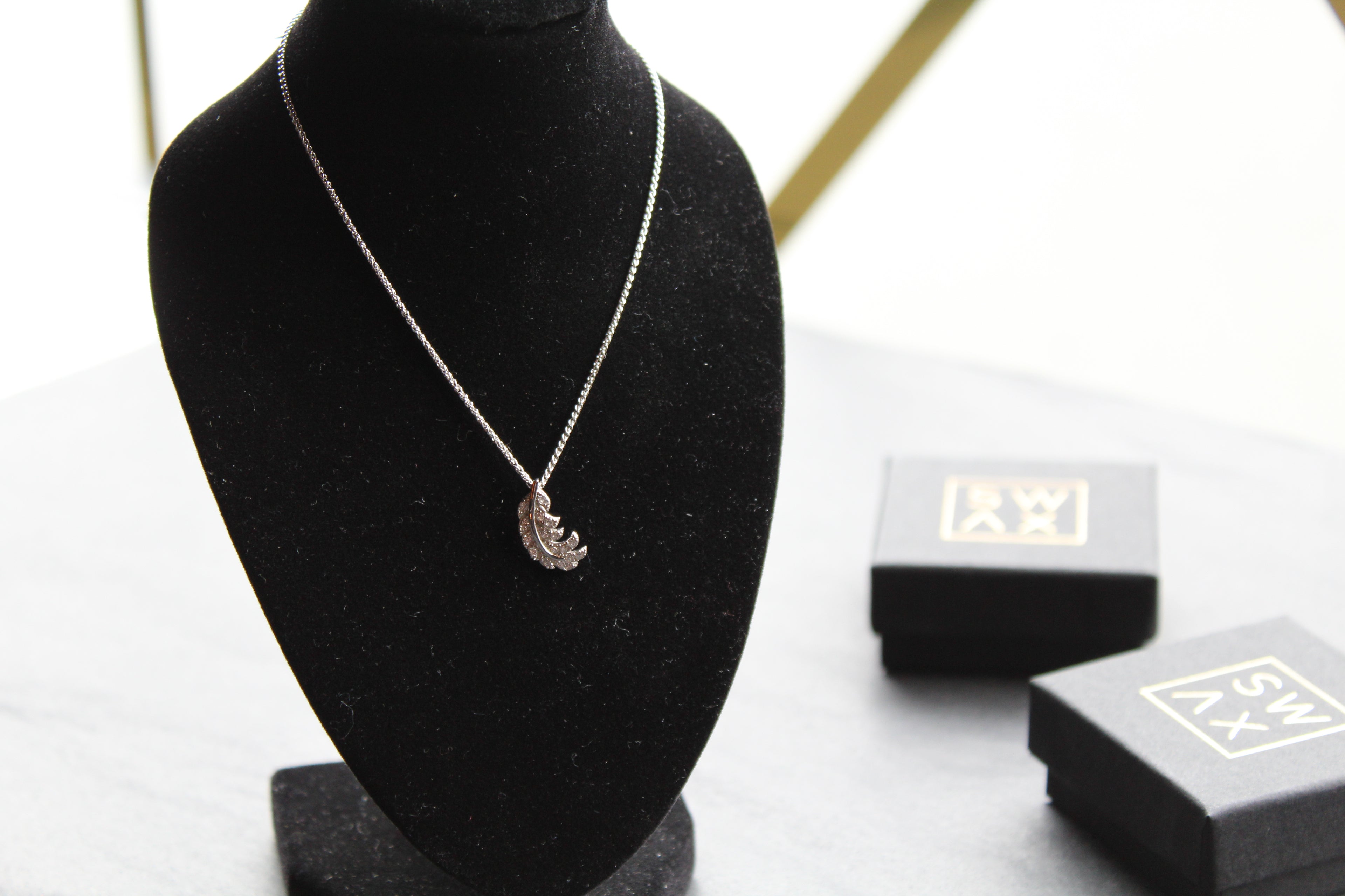 Silver & Clear CZ Feather Pendant with Chain
