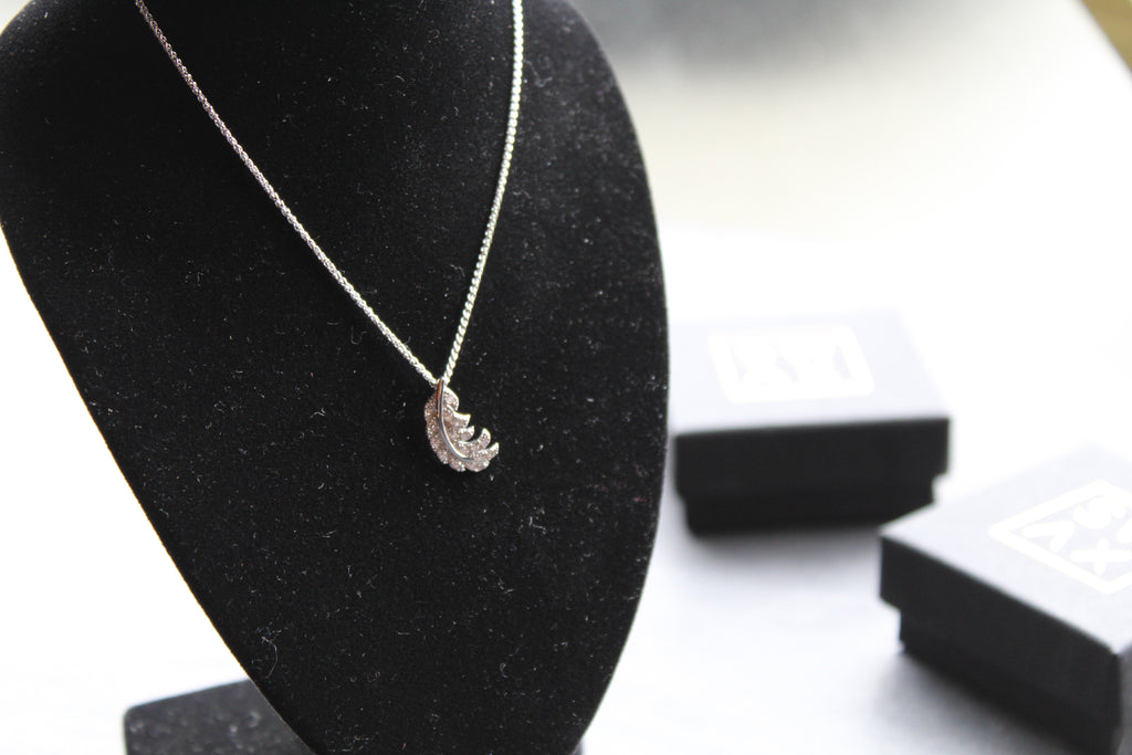 Silver & Clear CZ Feather Pendant with Chain