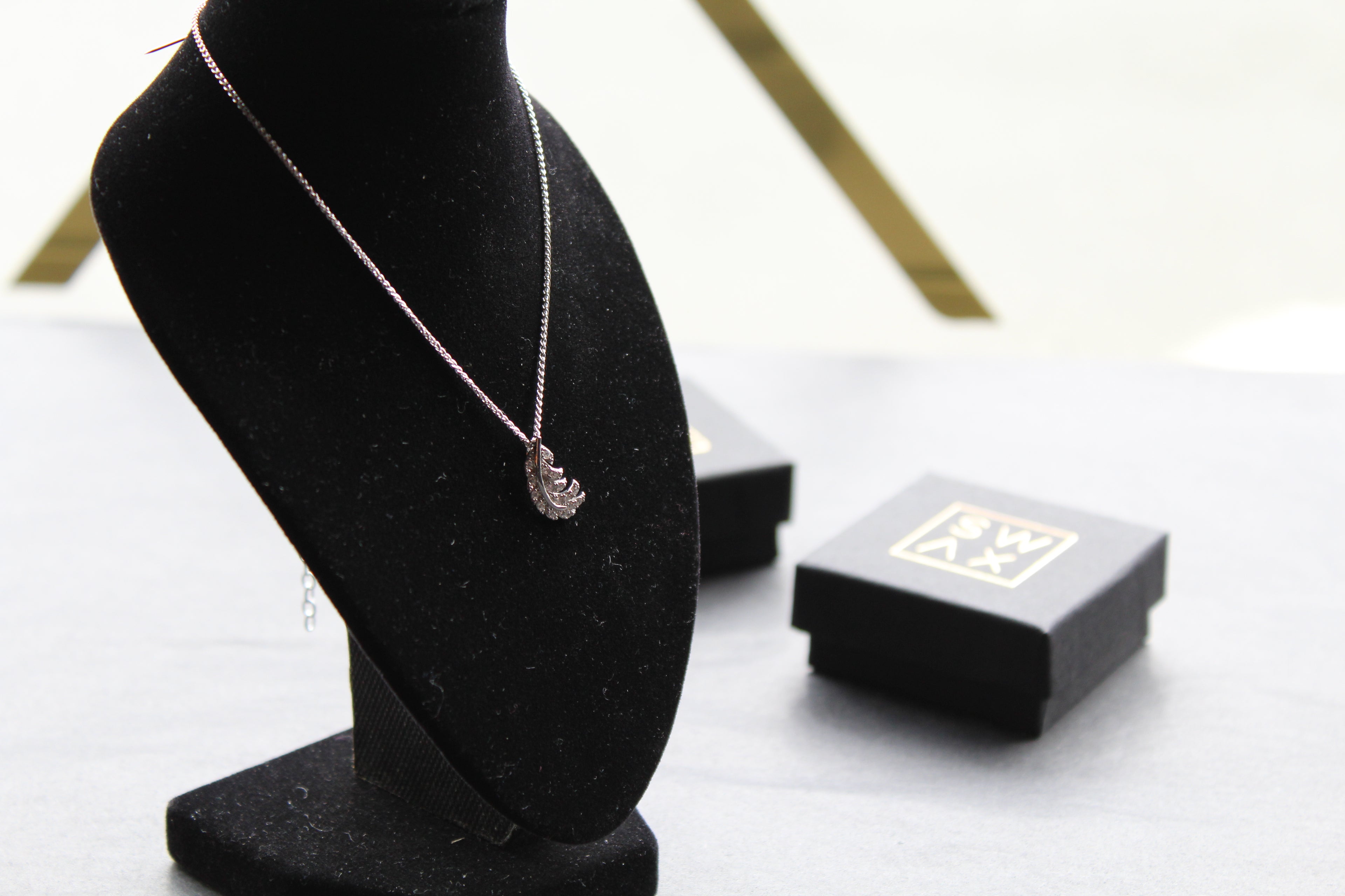 Silver & Clear CZ Feather Pendant with Chain