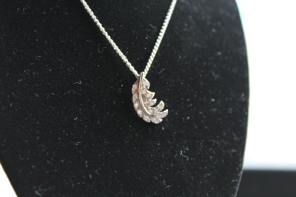 Silver & Clear CZ Feather Pendant with Chain