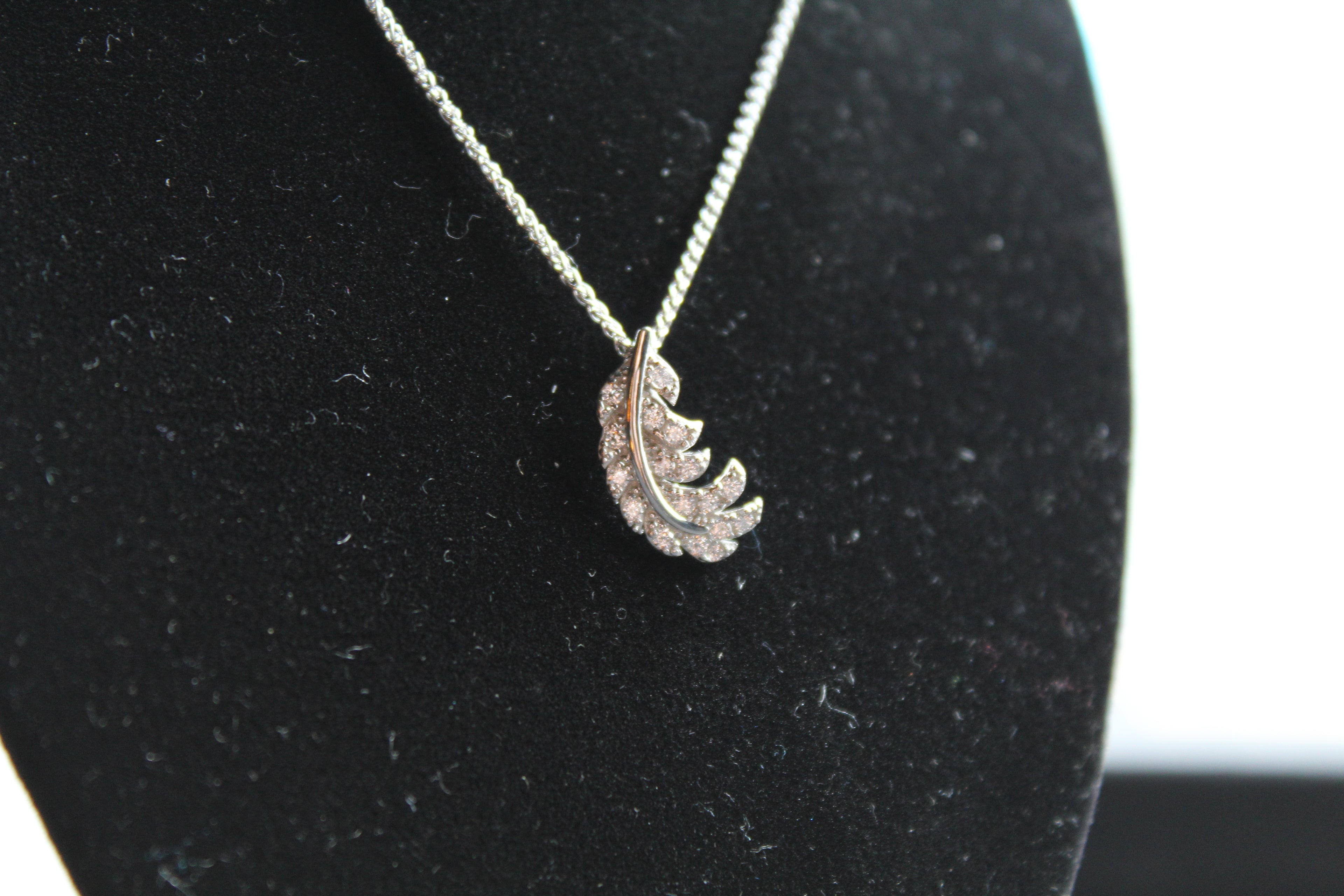 Silver & Clear CZ Feather Pendant with Chain