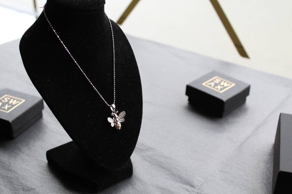 Silver & Cubic Zirconia Yellow Honey Bee Pendant with Silver Chain