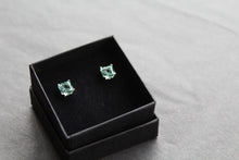 Load image into Gallery viewer, Silver &amp; Mint Green CZ Square Solitaire Earrings
