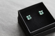 Load image into Gallery viewer, Silver &amp; Mint Green CZ Square Solitaire Earrings

