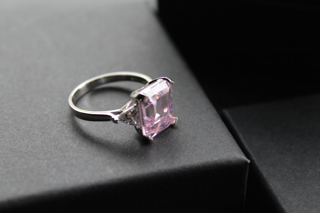 Silver & Pink Diamond CZ Vintage Style Ring