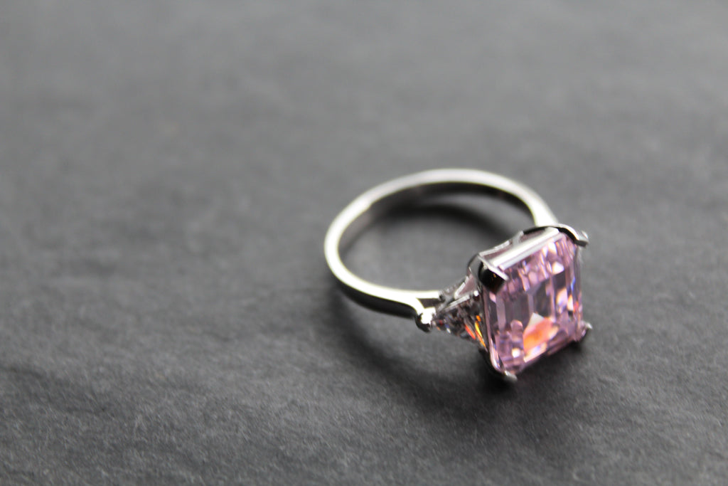 Silver & Pink Diamond CZ Vintage Style Ring