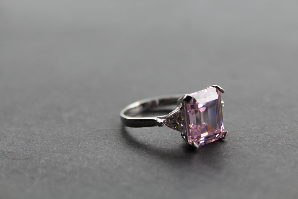 Silver & Pink Diamond CZ Vintage Style Ring