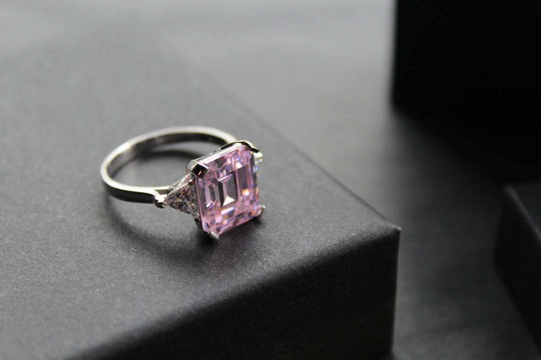 Silver & Pink Diamond CZ Vintage Style Ring