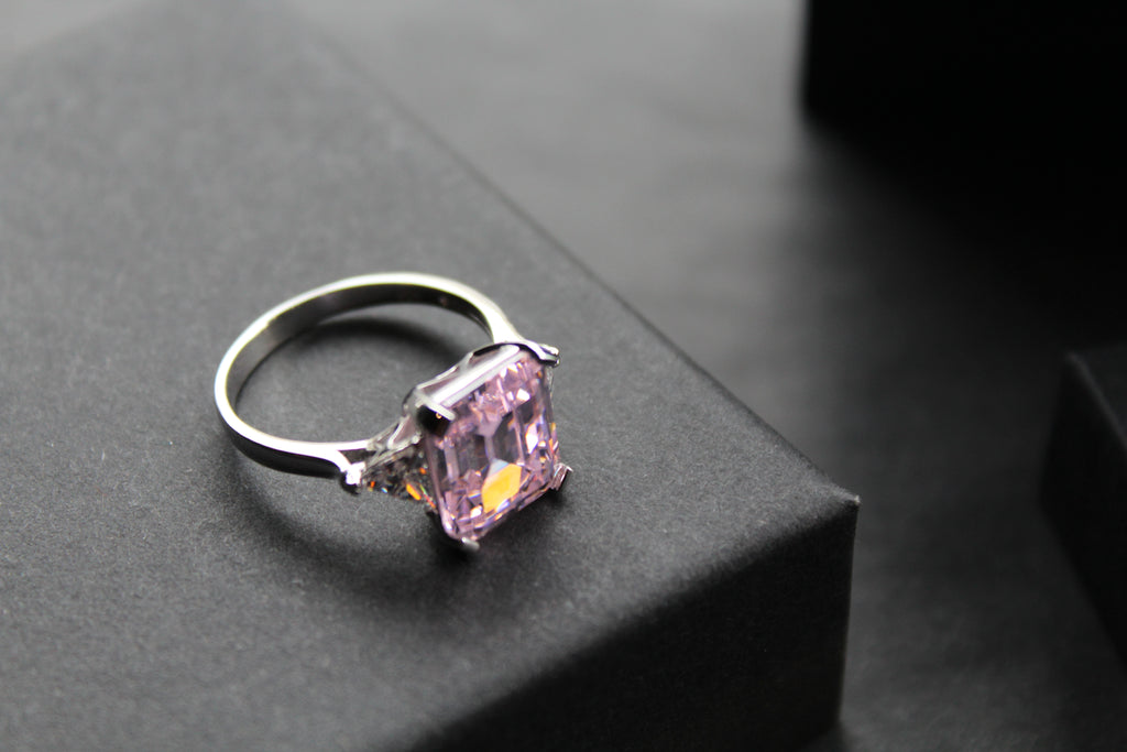 Silver & Pink Diamond CZ Vintage Style Ring