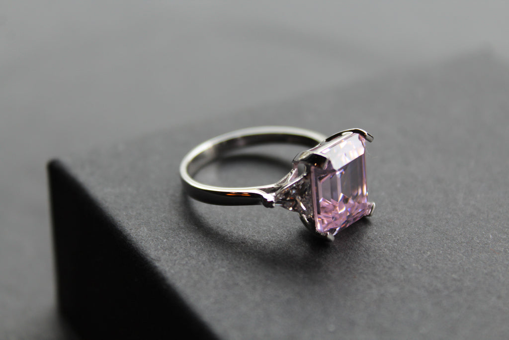 Silver & Pink Diamond CZ Vintage Style Ring