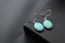 Load image into Gallery viewer, Silver &amp; Turquoise Oval Drop Earrings
