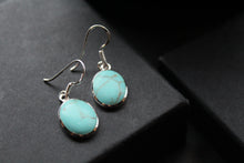 Load image into Gallery viewer, Silver &amp; Turquoise Oval Drop Earrings
