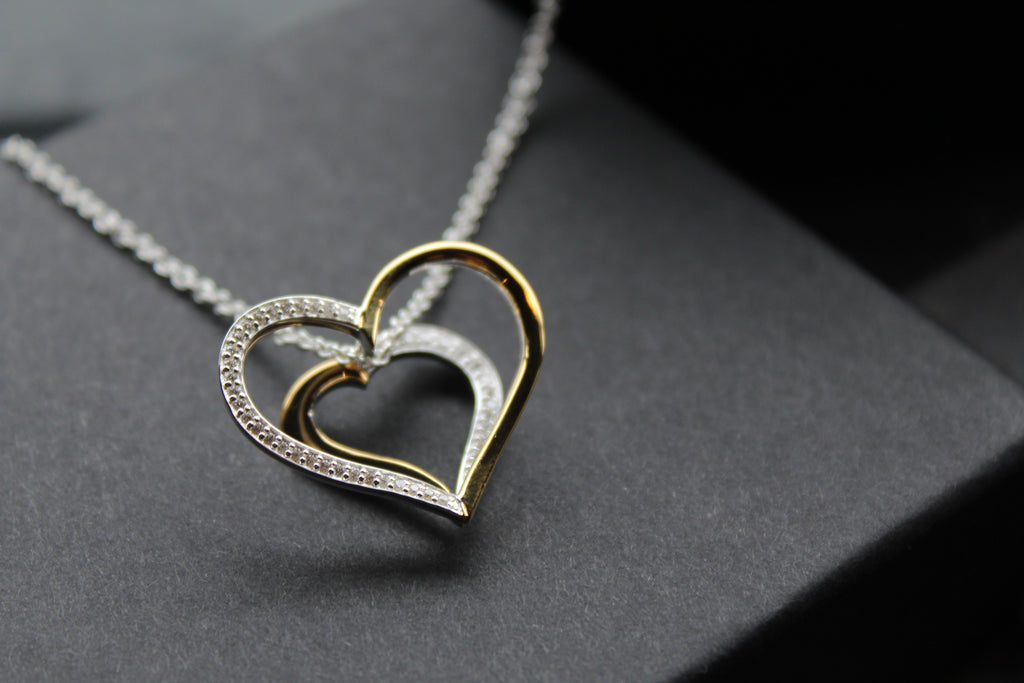 Silver & 18ct Gold Plate Heart with Clear CZ Stones