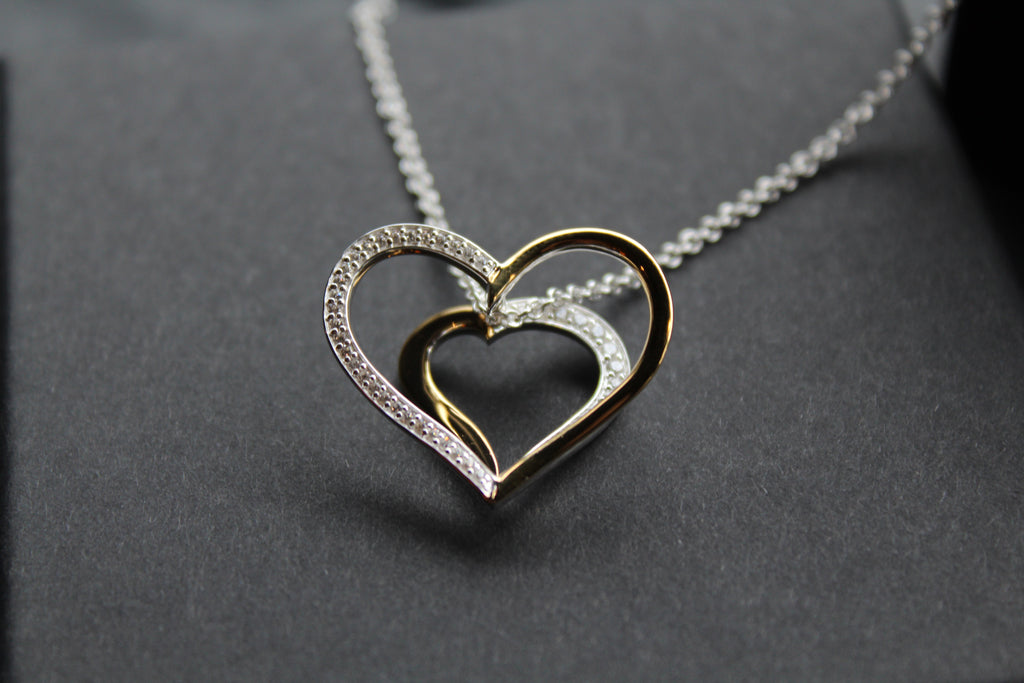 Silver & 18ct Gold Plate Heart with Clear CZ Stones