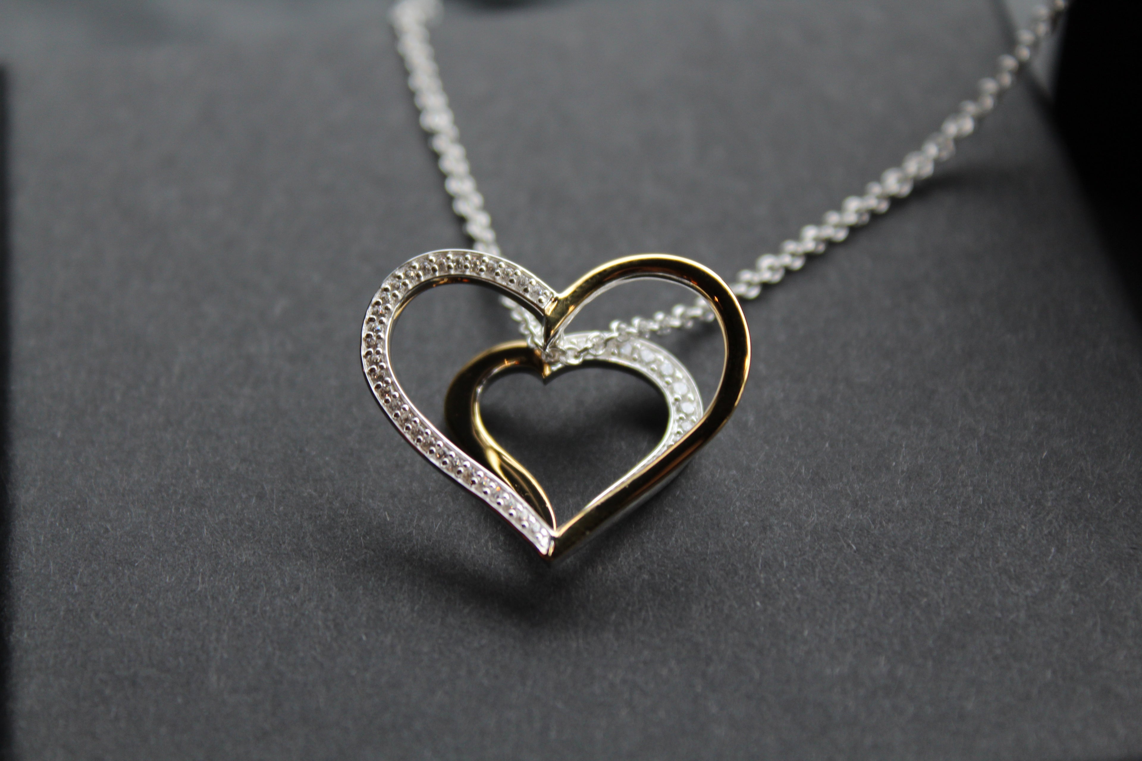Silver & 18ct Gold Plate Heart with Clear CZ Stones